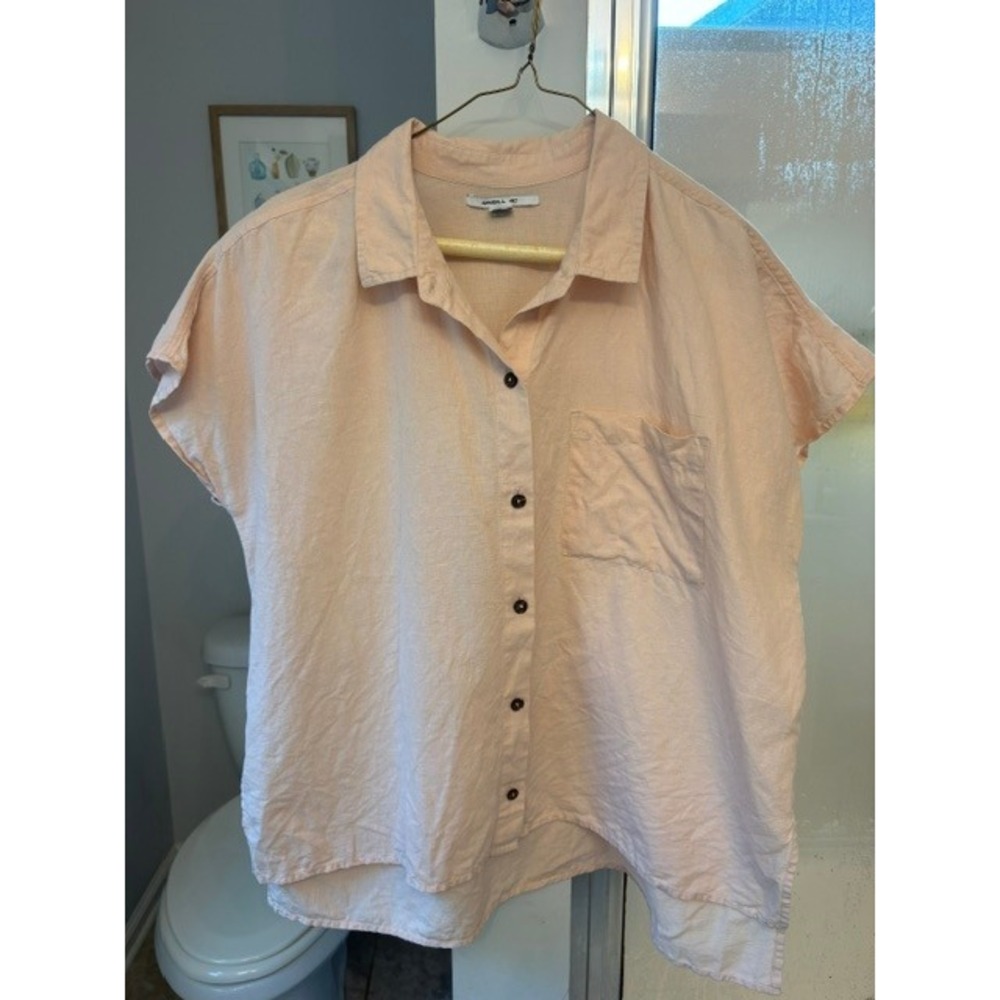 O'Neill‎ Women's Linen Blend Button Front Short Sleeve Shirt Blush Large